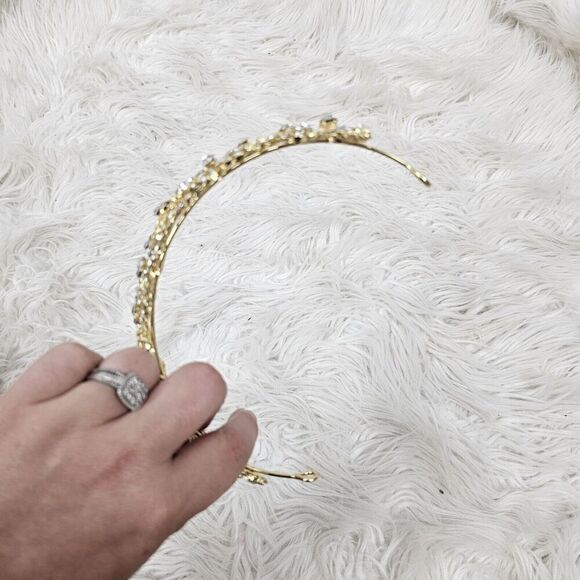 Gold Bridal Tiara Diamond Embellished Rhinestone Costume Headband Wedding Crown - Picture 6 of 6